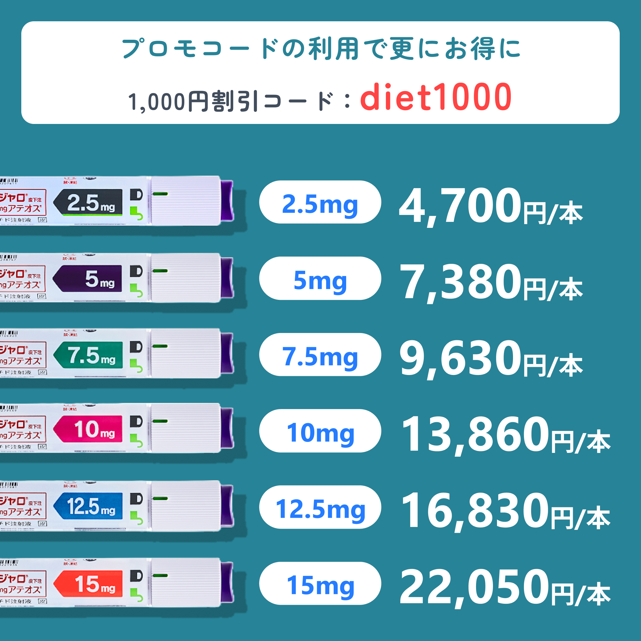 マンジャロGLP-1 ダイエット注射（送料診察料込み）