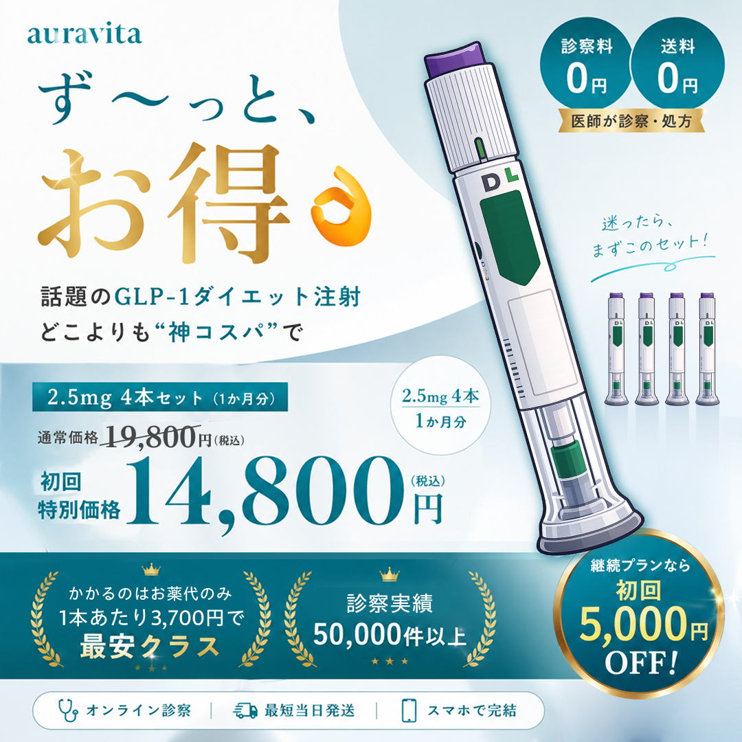 【初回5000円オフ】GLP-1ダイエット注射（2.5mg~15mg）4本セット