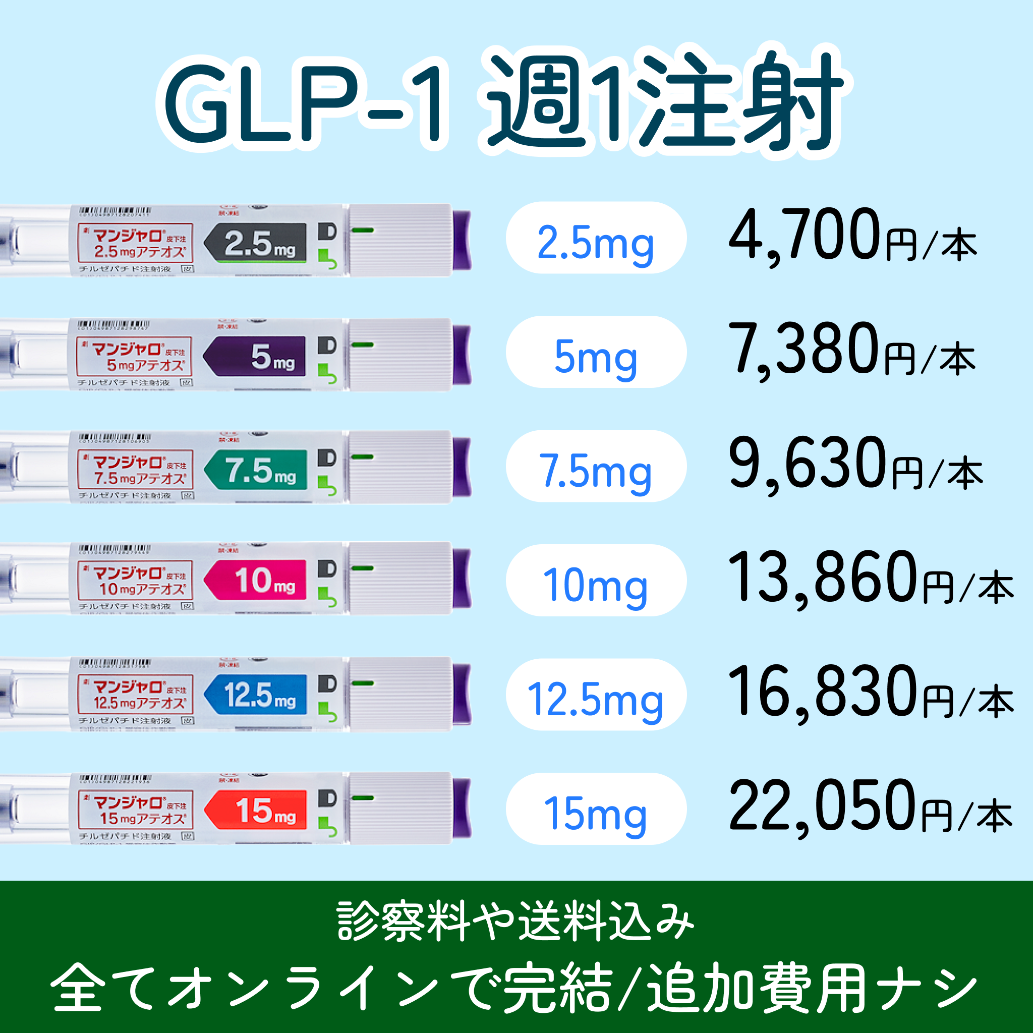 マンジャロ GIP/GLP-1ダイエット注射（週1回）- クール便での配送（送料込み）